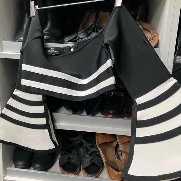 Bebe cropped sexy black white nightclub top blouse - Picture 4 of 8